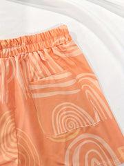 Geometric Print Shorts Elastic Waist Summer Shorts