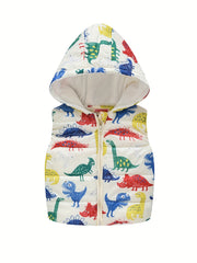 Boy's Cartoon Print Warm Waistcoat Hooded Vest