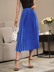 Solid Pleated A-Line Skirt with Slim Waist