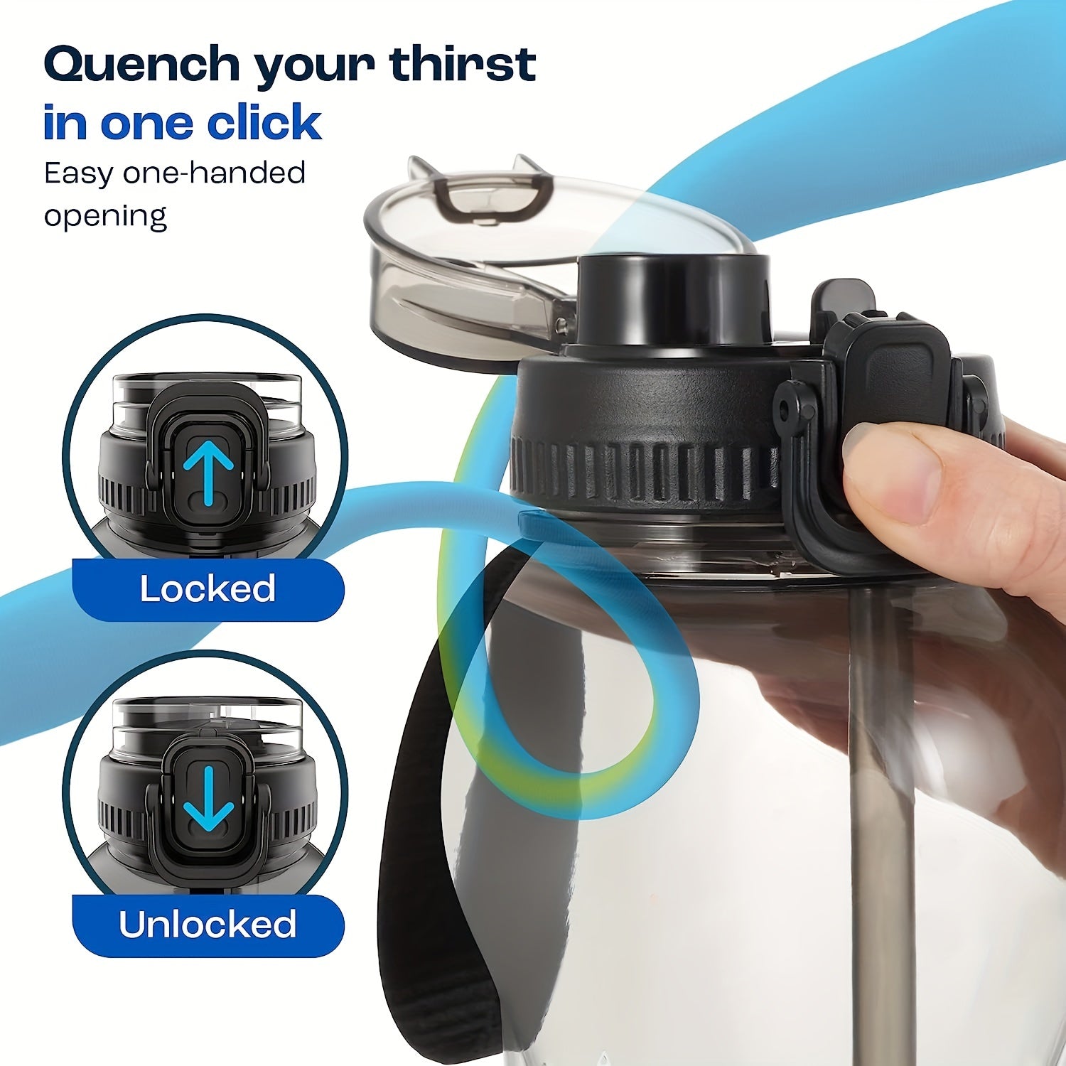 3.8L Water Bottle with Time Marker & Lid - Leakproof, Straw, Gym, Fitness, Outdo