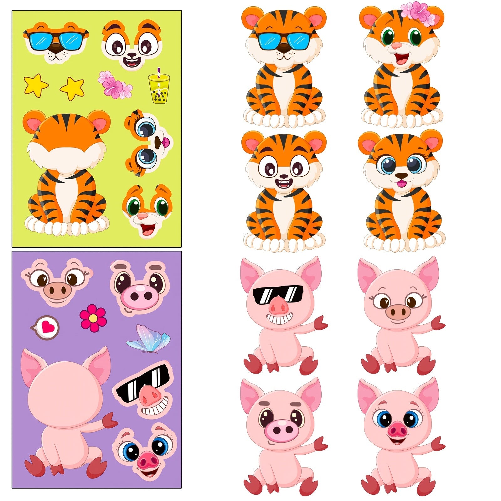 6pcs Animals Face Puzzle Stickers Educational Toys