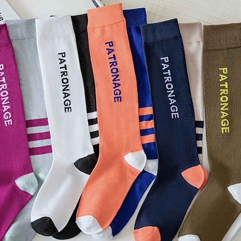 10 Pairs Letter Print Calf Socks Sports Knee High Socks Women's Stockings
