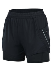 2 in 1 Running Shorts High Waist Zip Pockets Activewear