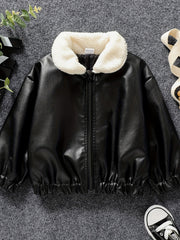 Toddler Boys Fleece PU Leather Zip Up Jacket