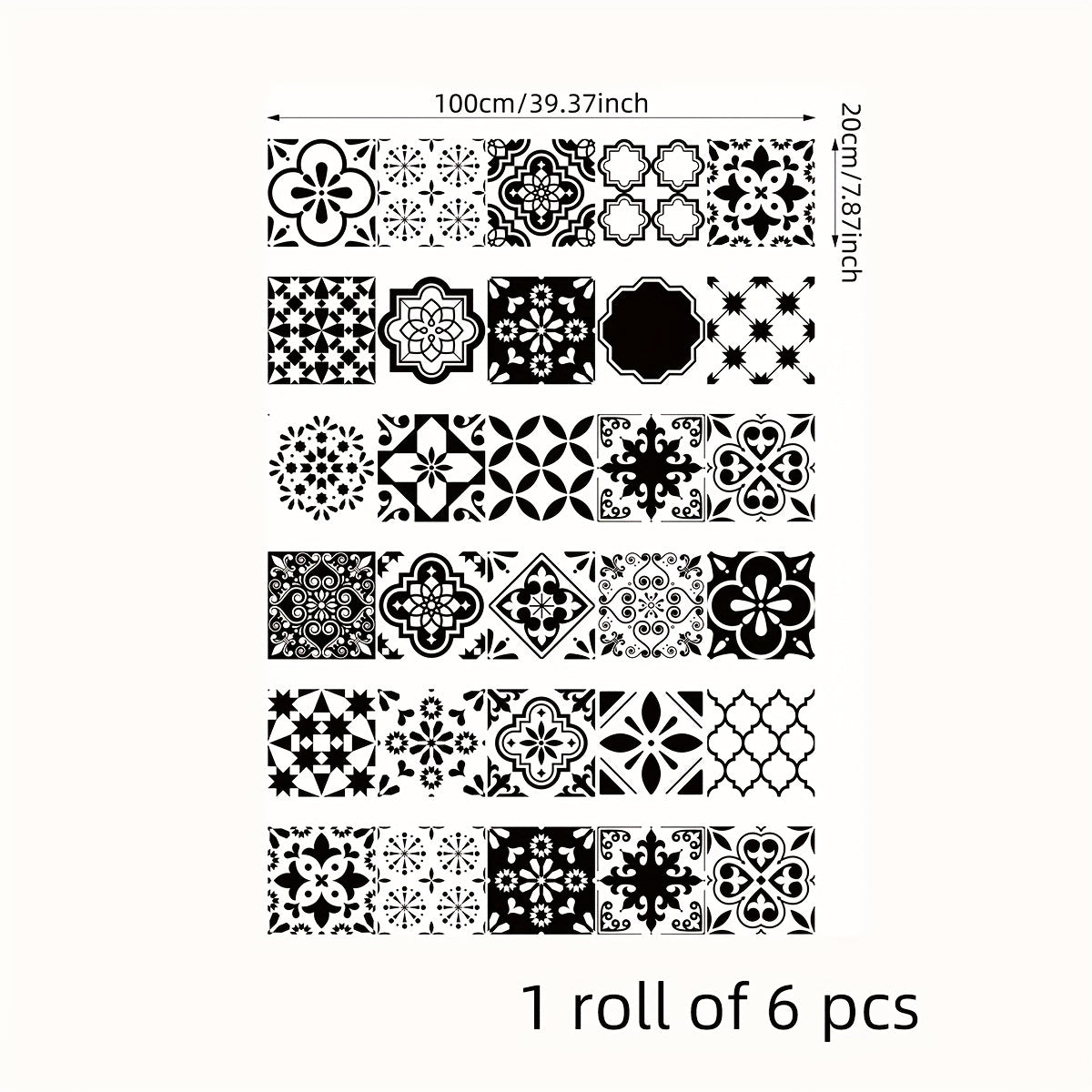 6pcs Moroccan Pattern Stair Stickers Self-adhesive Wallpaper Home Decor