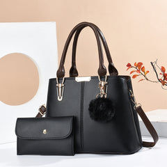 Classic Tote Bag With Clutch - Pom Pom Shoulder Bag