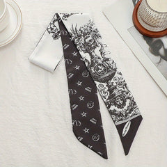 Vintage Geometric Print Skinny Scarf Hair Ribbon Neckerchief
