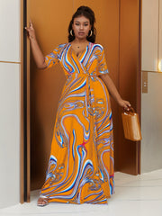Marble Print High Waist Wrap Maxi Dress