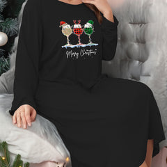 Wine Glasses Print Tee Sleep Dress