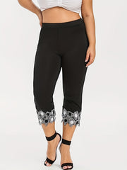 Sporty Leggings Women's Plus Floral Appliques High Stretch Leggings