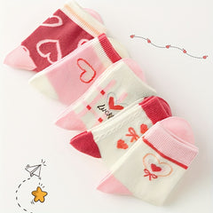 Girl's Cartoon Love Heart Pattern Knitted Socks - Comfy Crew Socks