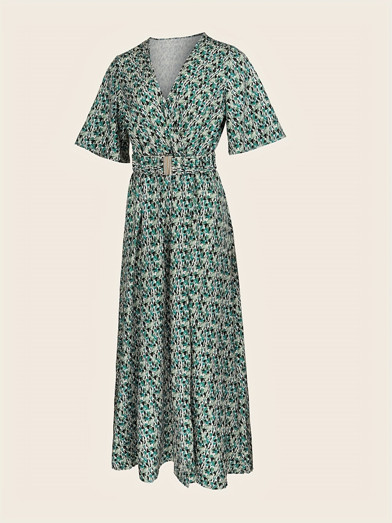 Boho Split Thigh Maxi Dress V Neck Short Sleeve