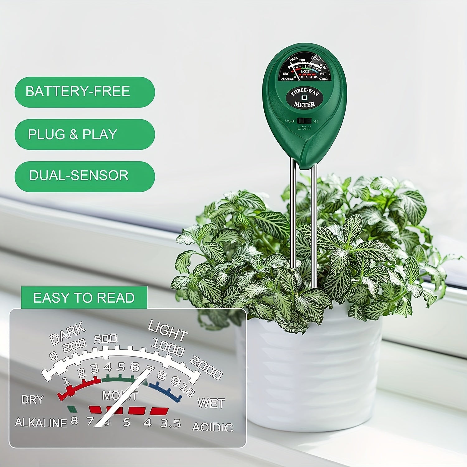 3-in-1 Soil PH Meter Moisture Light pH Tester Gardening Tool Kits For Plant Care