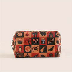 Halloween Pumpkin & Spider Web Print Makeup Bag Zipper Roomy Square Makeup Pouch