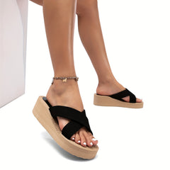 Women's Wedge Sandals Open Toe Slip On Platform Slide Sandals