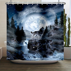 3pcs Wolf Pattern Shower Curtain Set Bathroom Decor