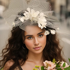 Bohemian Floral Mesh Bridal Headpiece with Veil