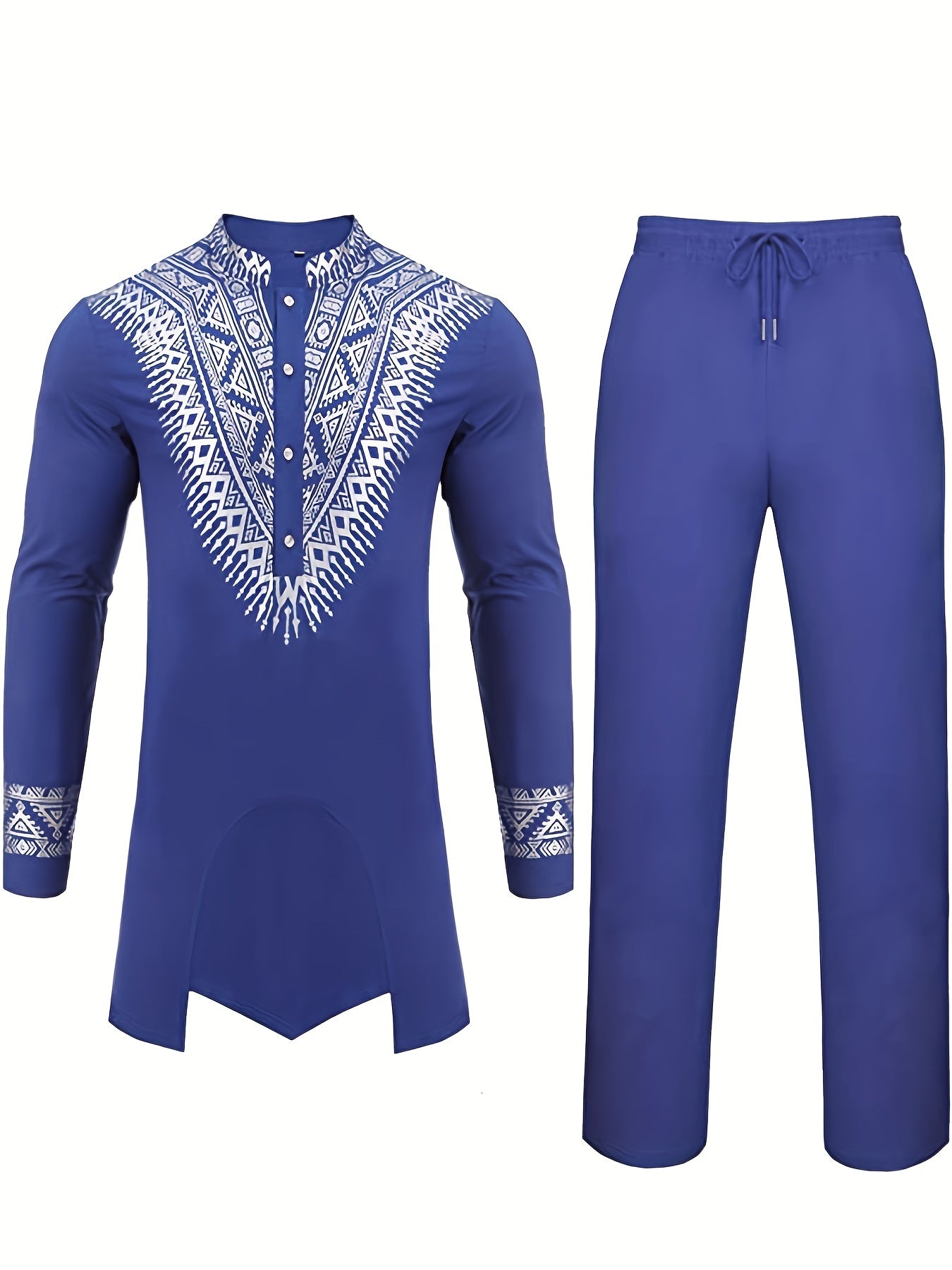 African 2 Piece Set Metallic Golden Pattern Print Cotton Dashiki Shirt And Pants