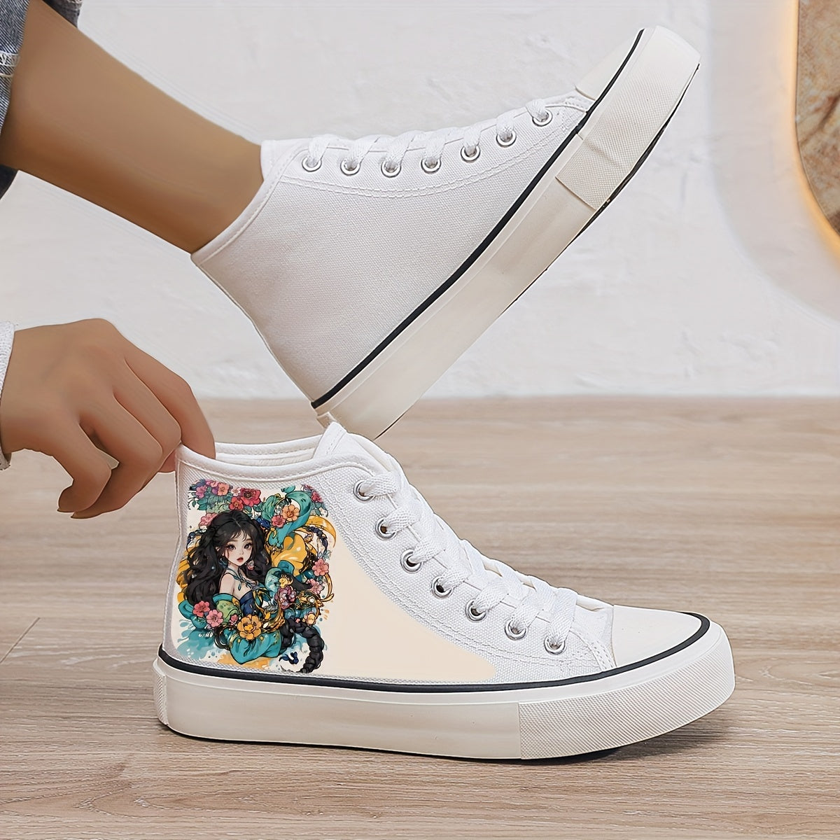 Anime Girl Print Plush Lined Thermal Chunky Canvas Sneakers
