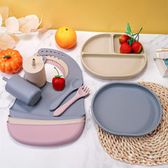 Silicone Toddler Eating Set: Cutlery, Bib, Spoon, Fork, Water Cup