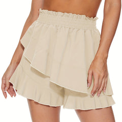 Ruffle Trim Asymmetrical Shorts High Waist Solid Summer Shorts