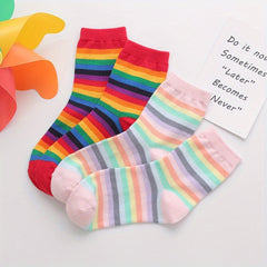Rainbow Striped Ribbed Mid Tube Socks Pack