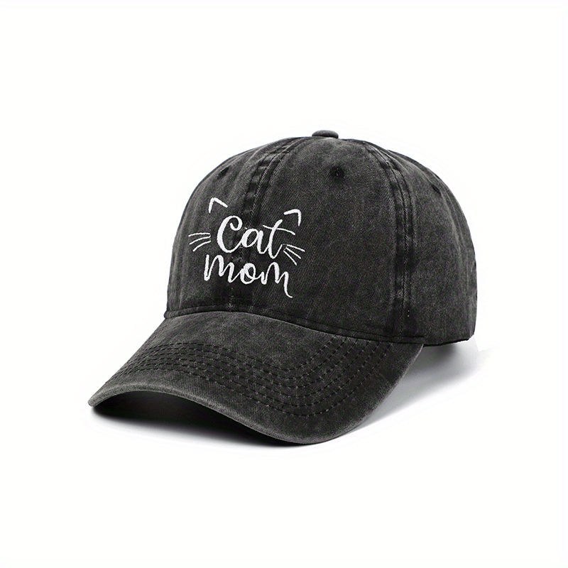 Cat Mom Baseball Cap Cotton Distressed Dad Hat for Women