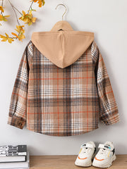 Boys Plaid Hooded Shirts Long Sleeve Button Down Hoodie Tops