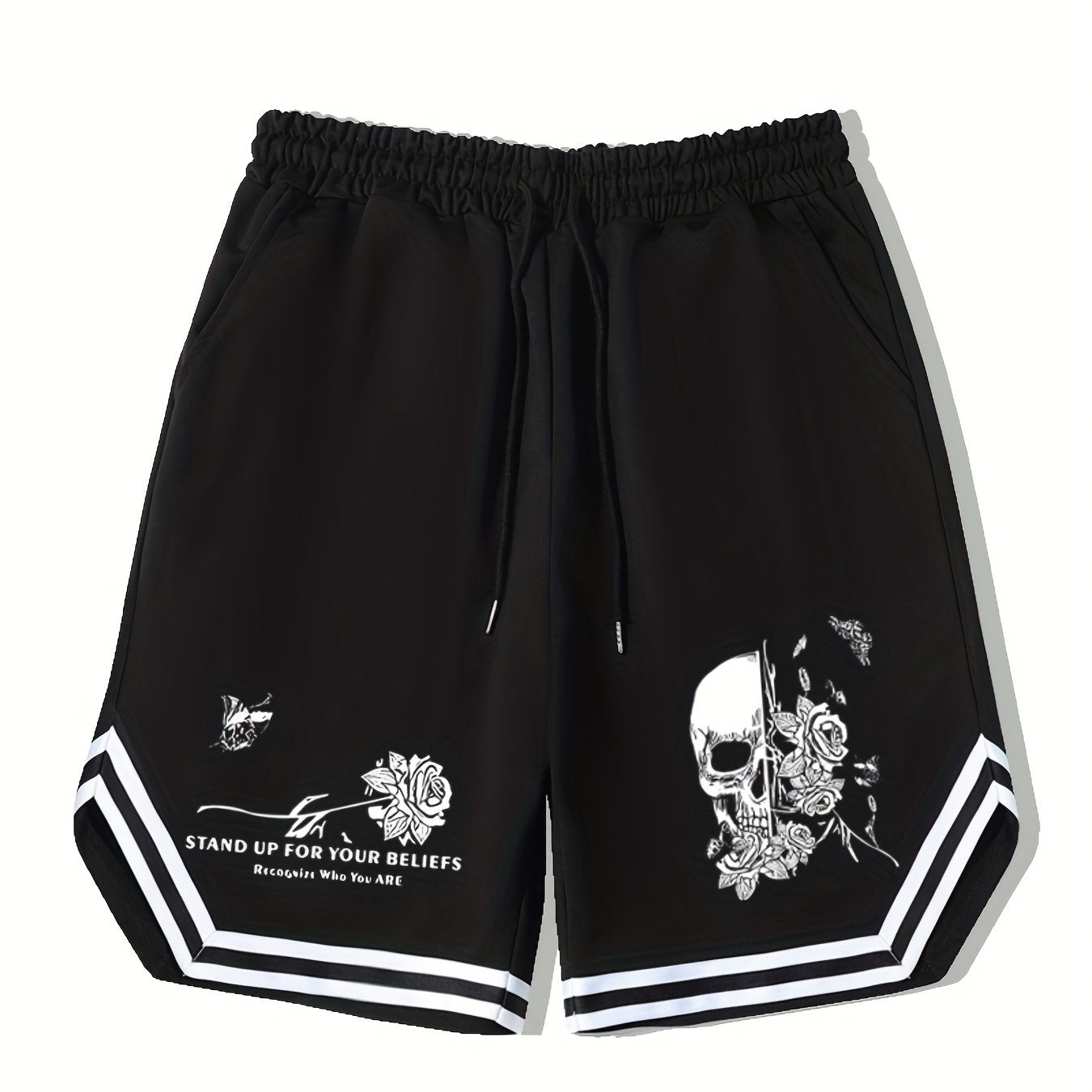 Men's Flower Skull Graphic Drawstring Shorts