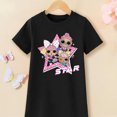 Toddler Girls Cartoon Girl And Star Graphic Casual T shirt Dress