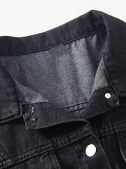 Denim Vest Fringe Trim Button Front Slim Fit Casual Jean Vest
