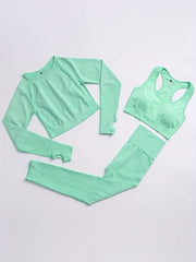 Women's Solid Yoga Sports Set Racer Back Sports Bra Crop Top and Leggings