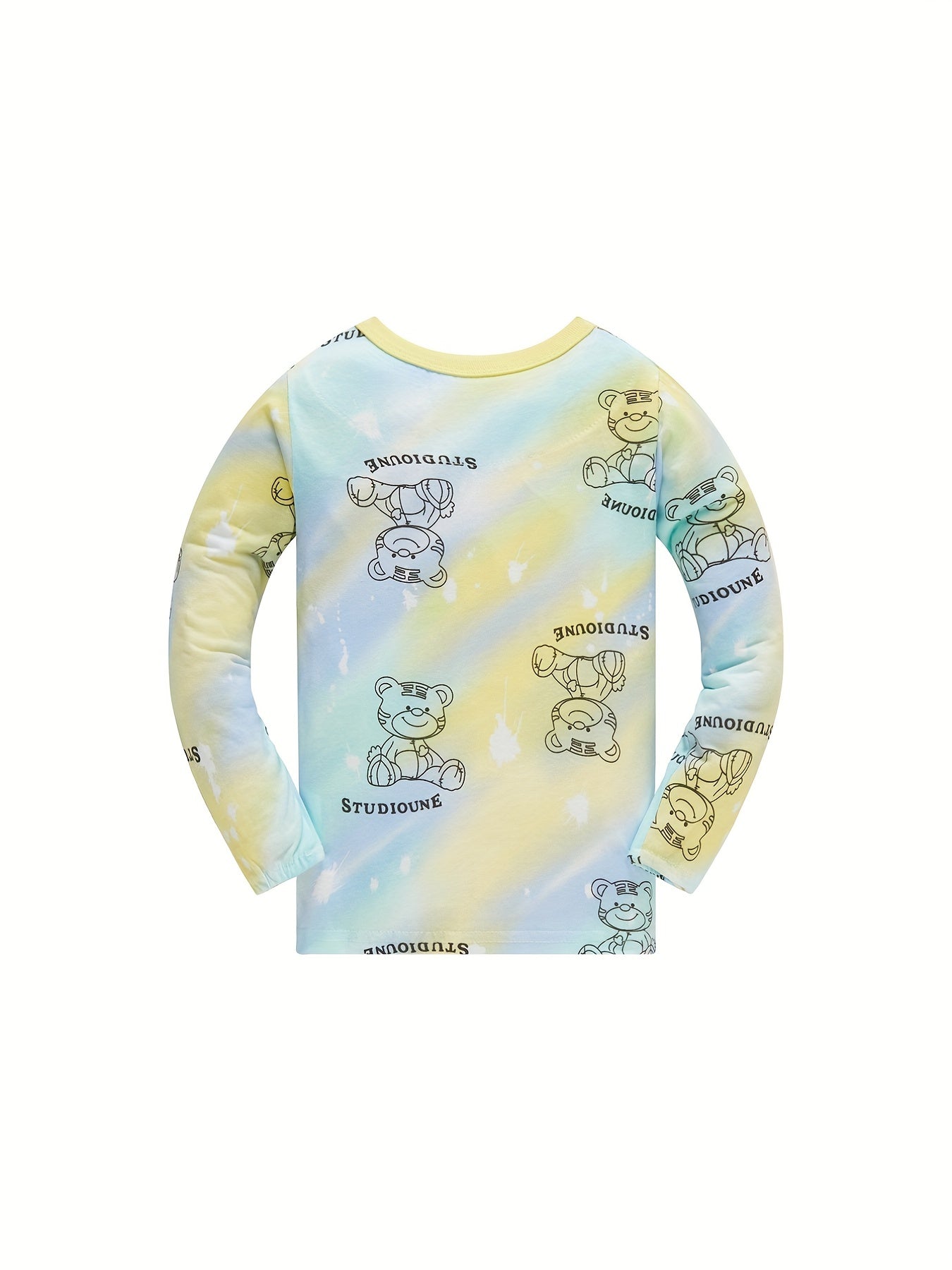 Boys 2pcs Pajamas Bear Print Long Sleeve Top & Pants Set