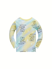 Boys 2pcs Pajamas Bear Print Long Sleeve Top & Pants Set