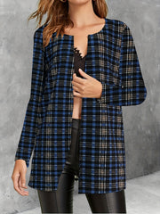 Plaid Print Crew Neck Jacket for Women