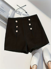 Double Breasted Wool Shorts High Waist Zip Back