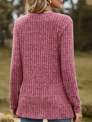 Casual Sweater Solid Ribbed Long Sleeve Round Neck