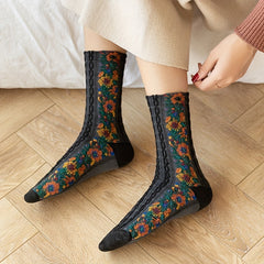 5 Pairs Floral Print Socks Mid Tube Women's Stockings Hosiery