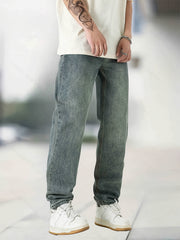 Straight Leg Jeans Mens Casual Street Style Medium Stretch Regular Pants