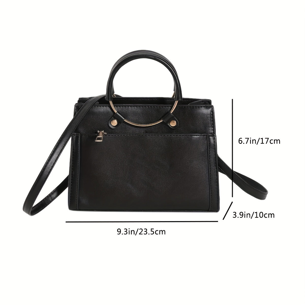 Round Handle Satchel Crossbody Tote Bag PU Leather Textured Shoulder Bag