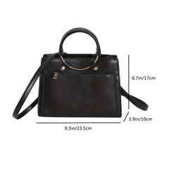 Round Handle Satchel Crossbody Tote Bag PU Leather Textured Shoulder Bag
