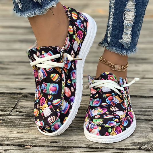 Easter Egg Print Canvas Sneakers for Women