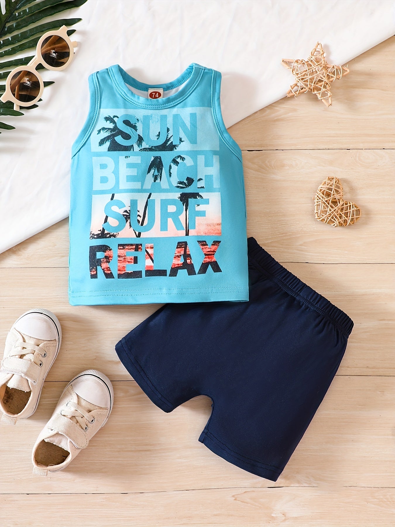 Beach Scenery Tank Top & Shorts Set for Boys
