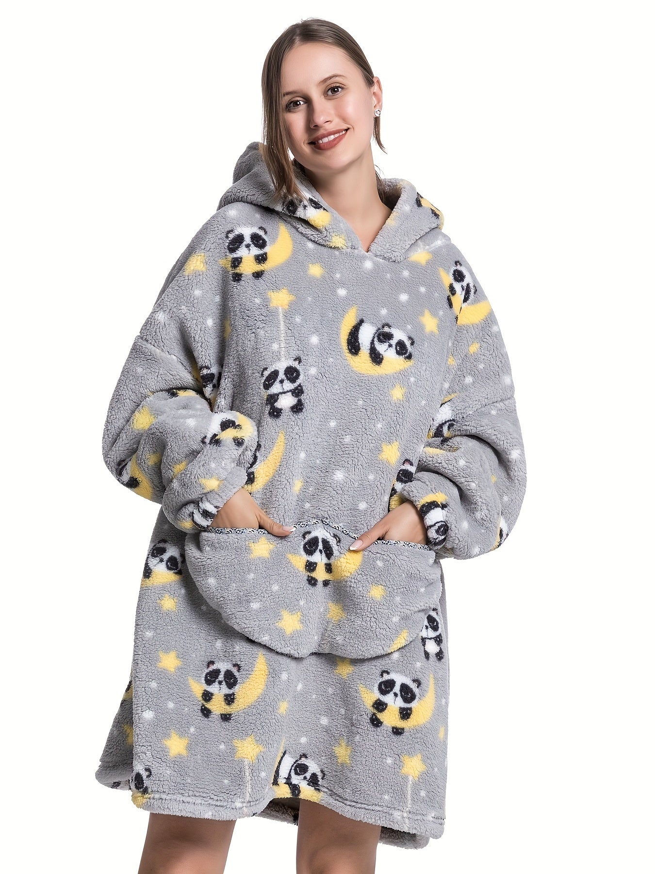 Panda Pattern Fleece Hooded Robe
