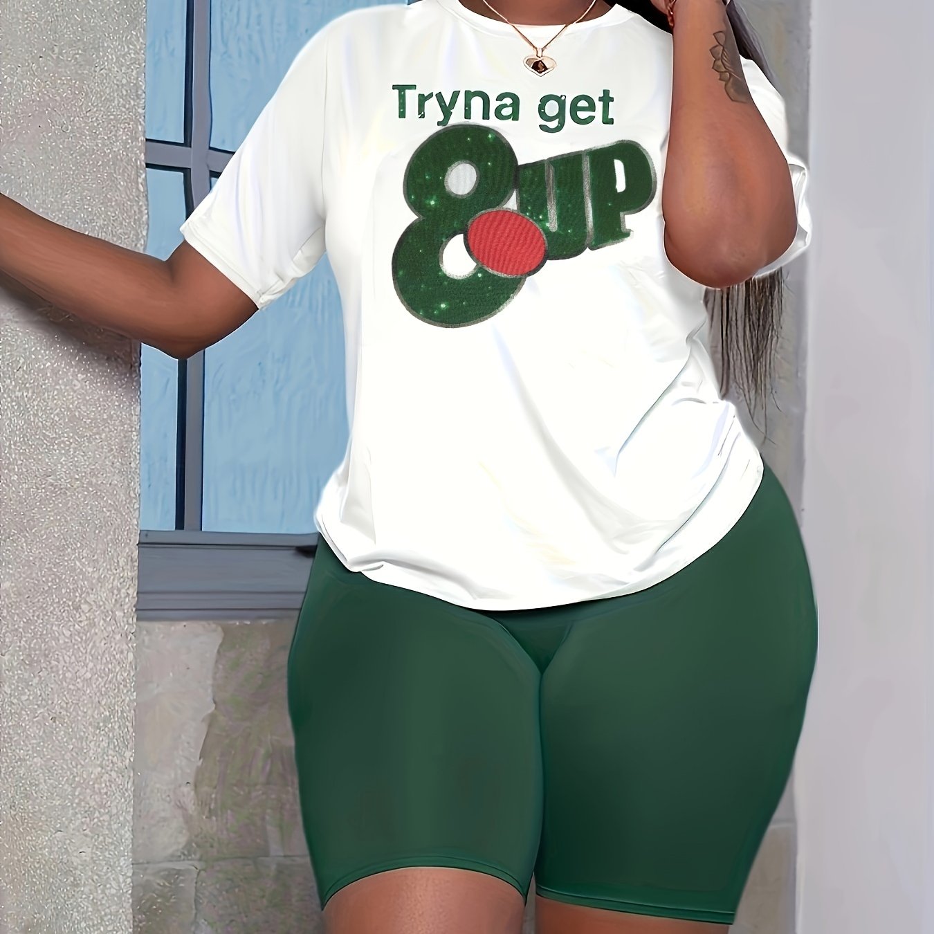 Letter & Number Print Tee & Biker Shorts Set