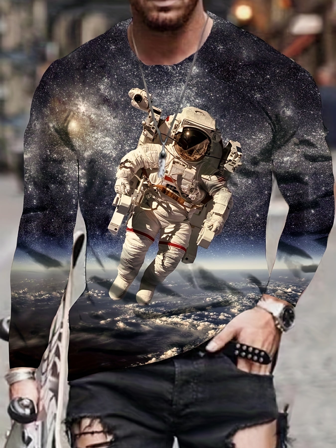 Astronaut 3D Print Men's Graphic Sweatshirt Autumn Winter
