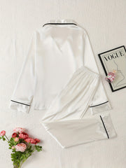 Satin Pajama Set Long Sleeve Top & Pants Women's Sleepwear