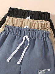 3pcs Positive Letter Print Boys Comfortable Creative Shorts