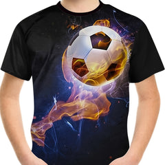 3D Soccer Ball Pattern Kids T-shirt Short Sleeve Top
