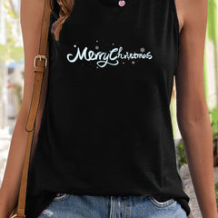 Christmas Letter Print Sleeveless Sports Vest for Women